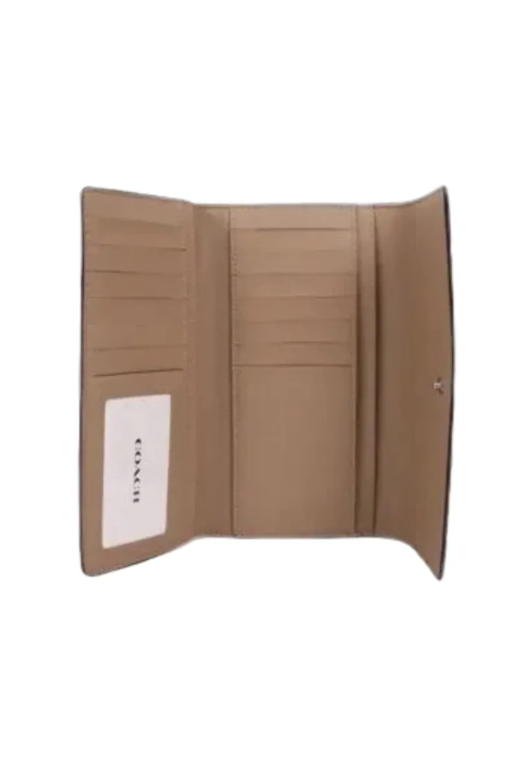 ( AS IS ) Coach Signature Slim C5966 Trifold Wallet In Khaki Powder Blue