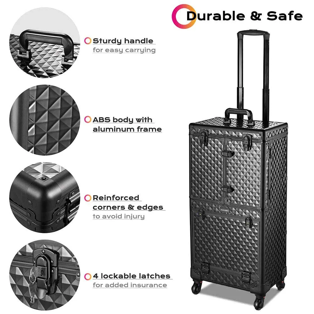 Byootique Black Rolling Hair Stylist Barber Case Organizer Stroage Trolley