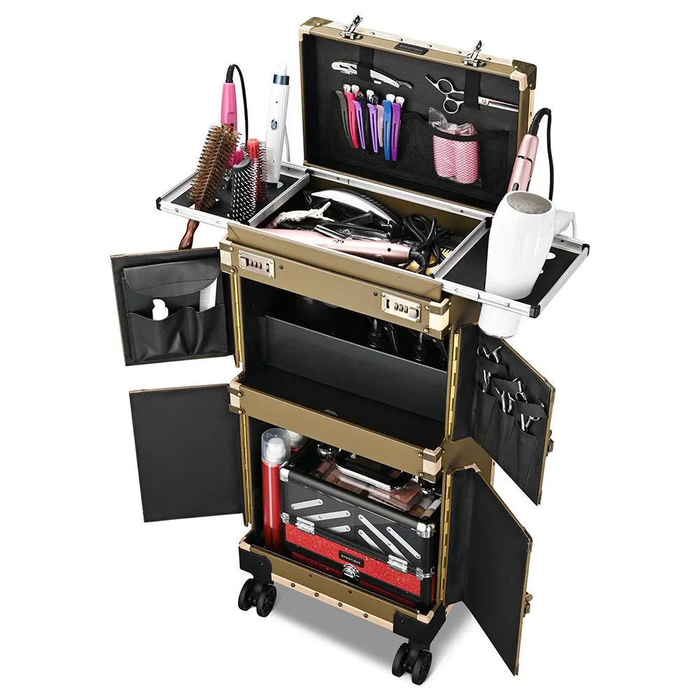 Byootique Bronze Rolling Hair Stylist Makeup Case Cosmetic Salon Trolley