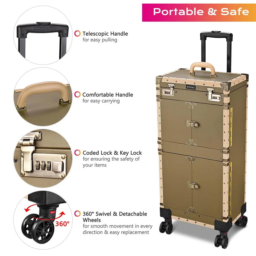 Byootique Bronze Rolling Hair Stylist Makeup Case Cosmetic Salon Trolley