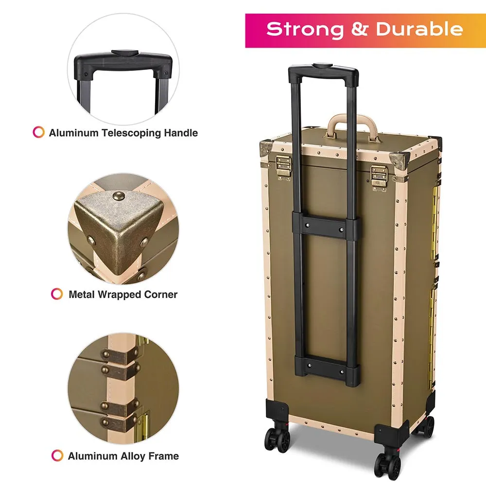 Byootique Bronze Rolling Hair Stylist Makeup Case Cosmetic Salon Trolley
