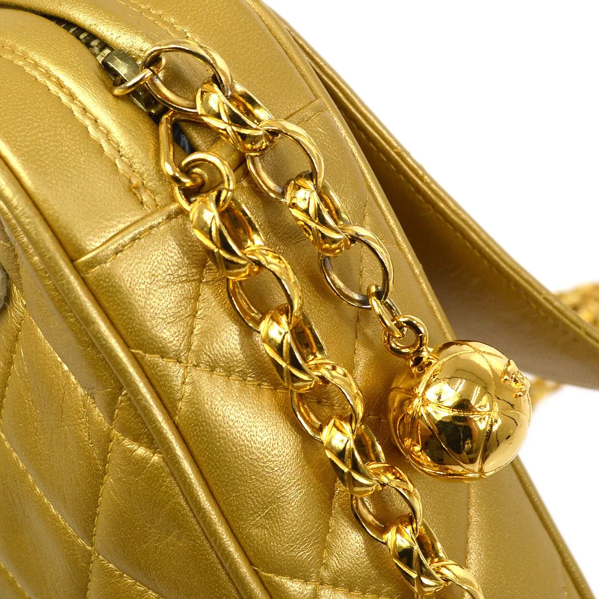 CHANEL 1991-1994 Gold Lambskin Quilted Pocket Camera Bag 81576