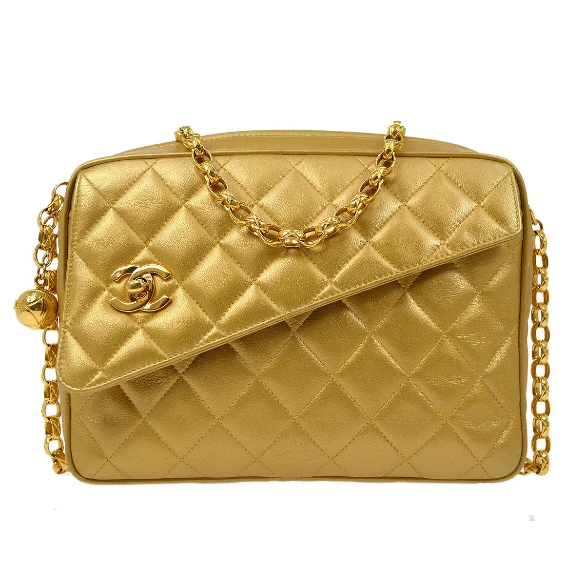 CHANEL 1991-1994 Gold Lambskin Quilted Pocket Camera Bag 81576