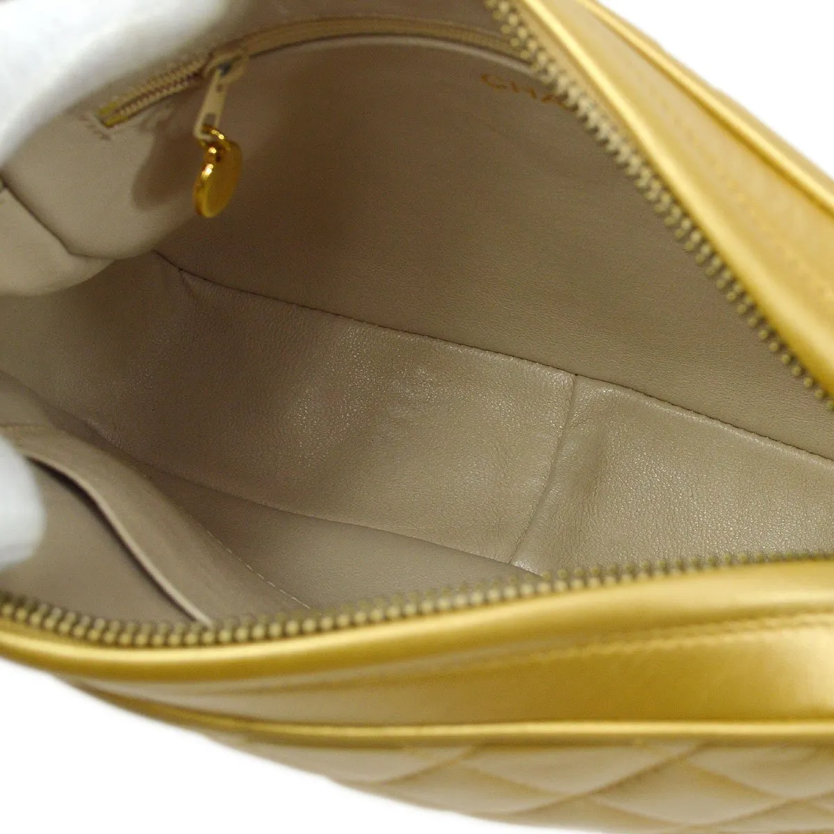 CHANEL 1991-1994 Gold Lambskin Quilted Pocket Camera Bag 81576