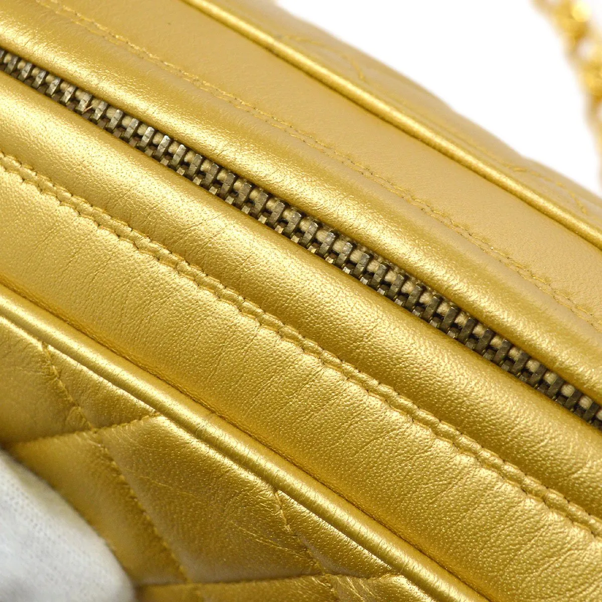 CHANEL 1991-1994 Gold Lambskin Quilted Pocket Camera Bag 81576