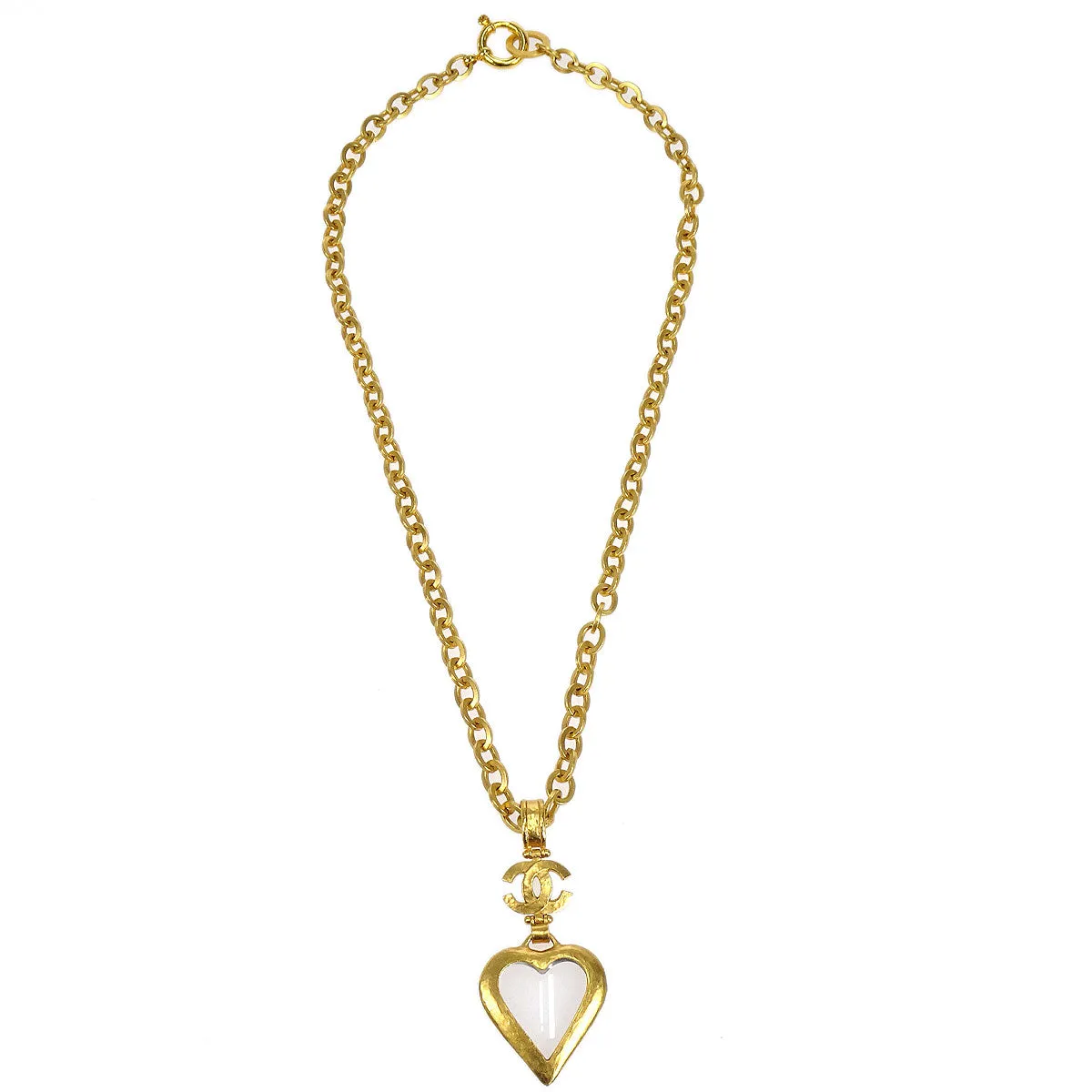 Chanel 1995 Heart Loupe Gold Chain Necklace