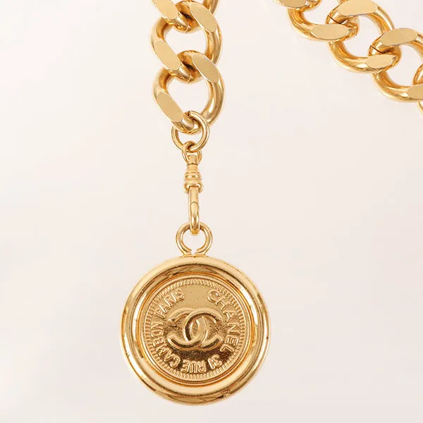 CHANEL 1995 Made Logo Plate Cc Mark Coin Charm Chain Belt