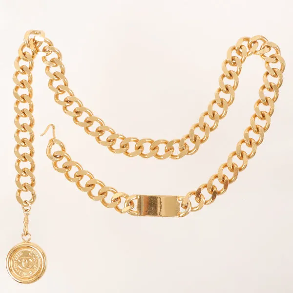 CHANEL 1995 Made Logo Plate Cc Mark Coin Charm Chain Belt