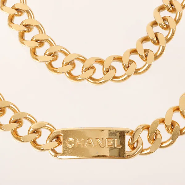 CHANEL 1995 Made Logo Plate Cc Mark Coin Charm Chain Belt