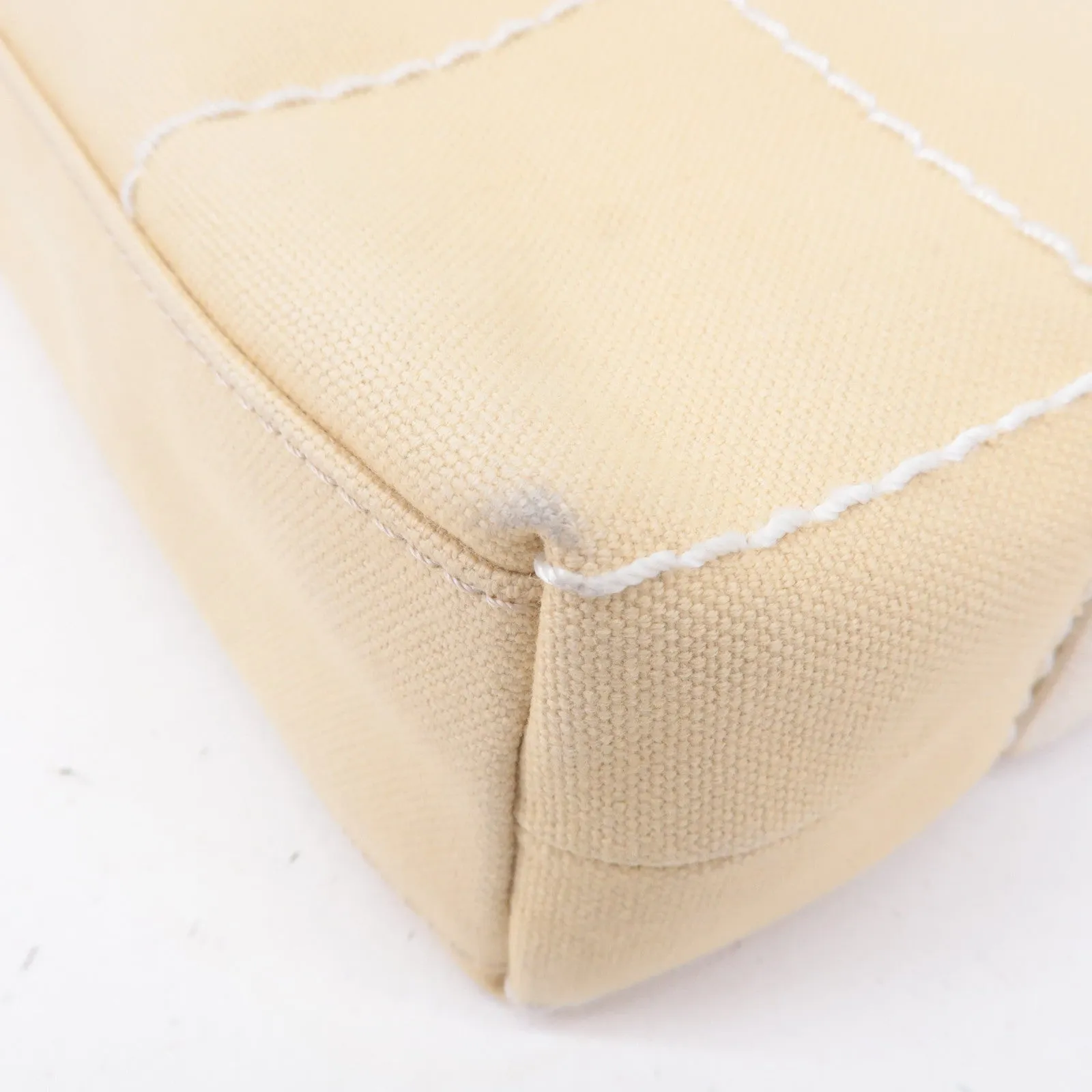 CHANEL Chocolate Bar Canvas Hand Bag Shoulder Bag Beige