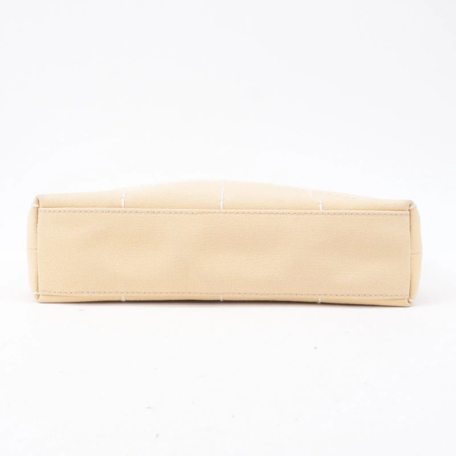 CHANEL Chocolate Bar Canvas Hand Bag Shoulder Bag Beige