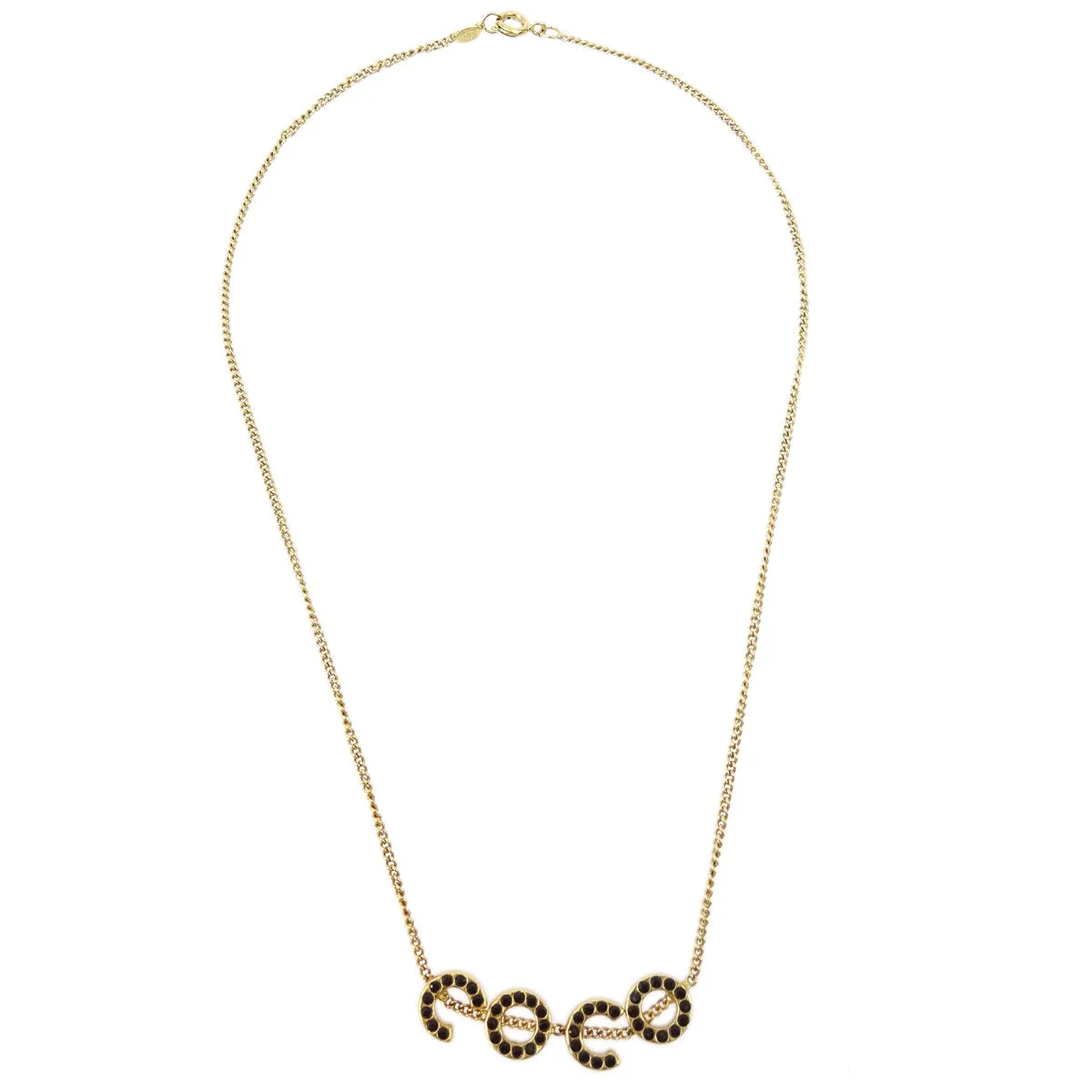 Chanel COCO Chain Pendant Necklace Rhinestone Gold 01A