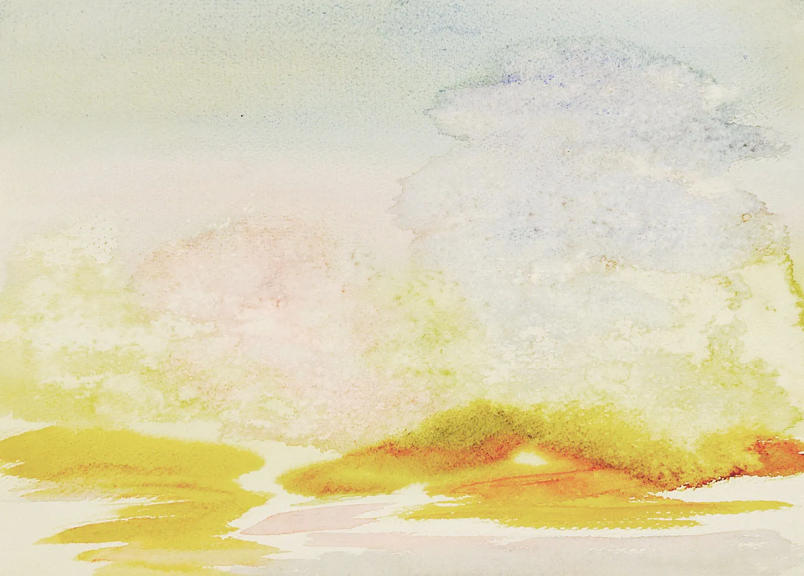 Cloudy Pastel Landscape 2 Sided Watercolor Paintings