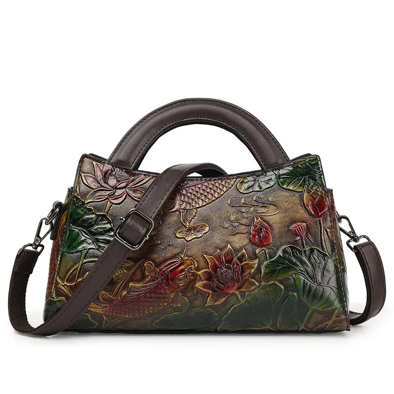 Elegant Retro Embossing Crossbody Large Capacity Shoulder Bag