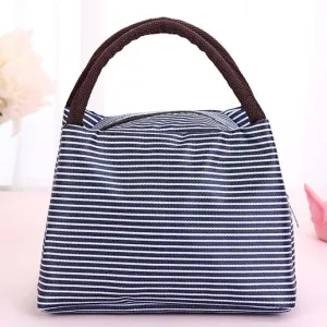 G55 Navy Blue Stripes Insulated Lunch Tote