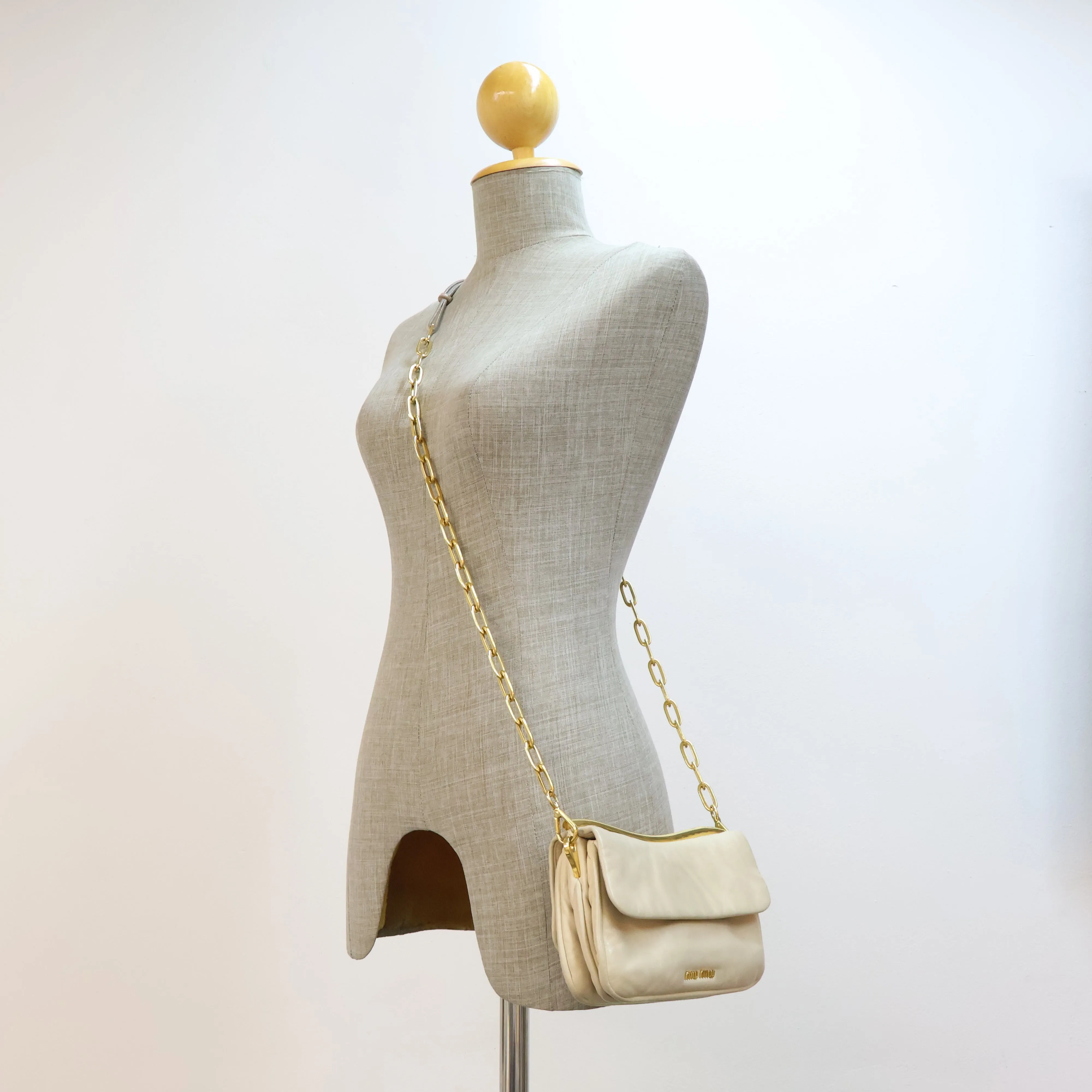 Miu Miu Chain Leather Frame Grey