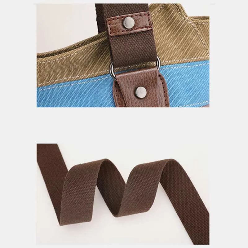 Multifunction Color Block Canvas Handbag Hobo Tote Bag Crossbody Purses