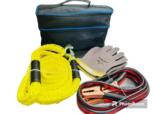 New ATV/Snowmobile Roadside Emergency Kit with tow rope, booster cables, gloves & bag!