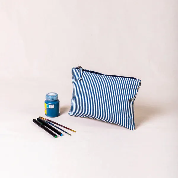 Pouch - Blue Lines fabric
