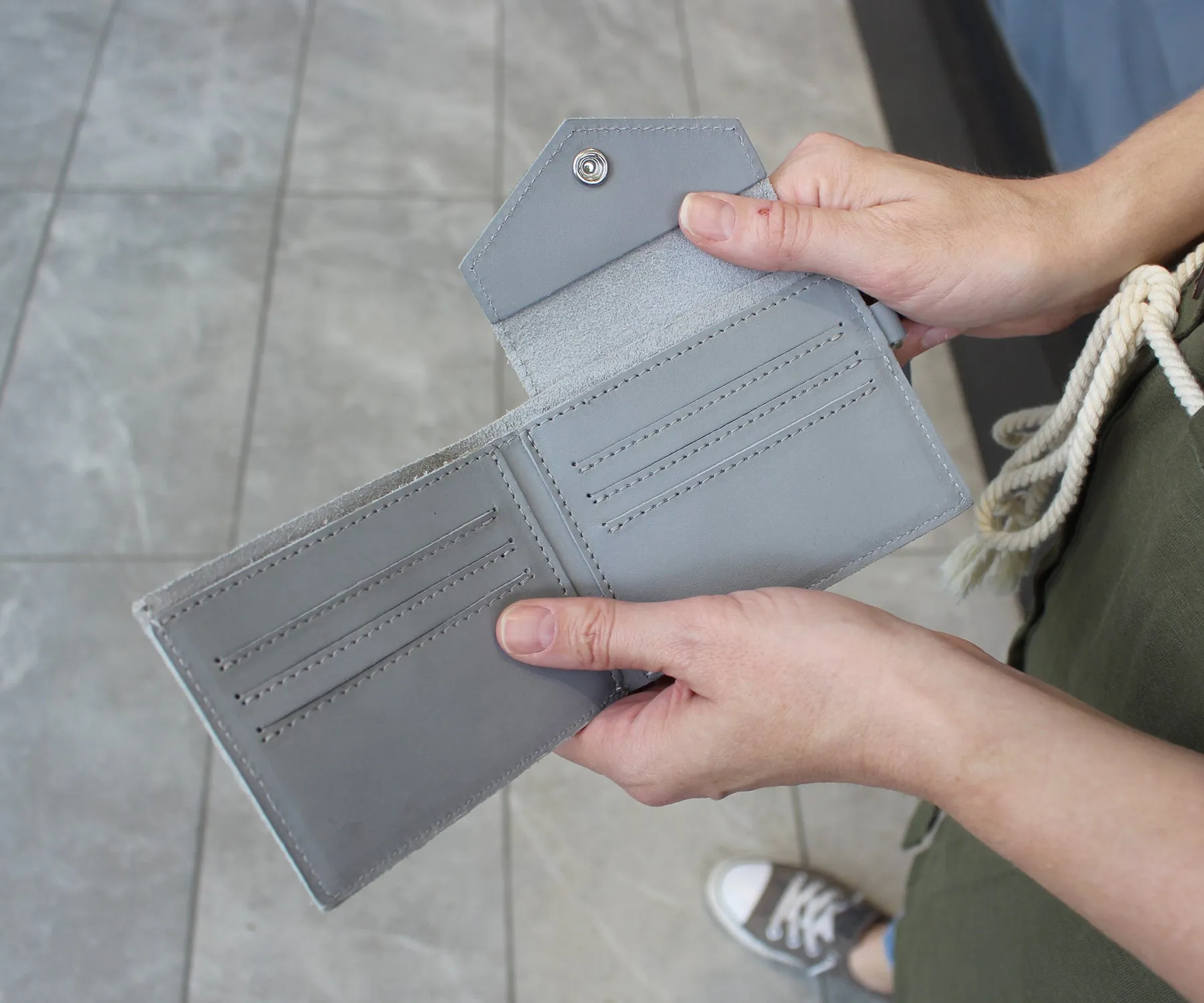 Simple Genuine Leather Gray Mini Wallet