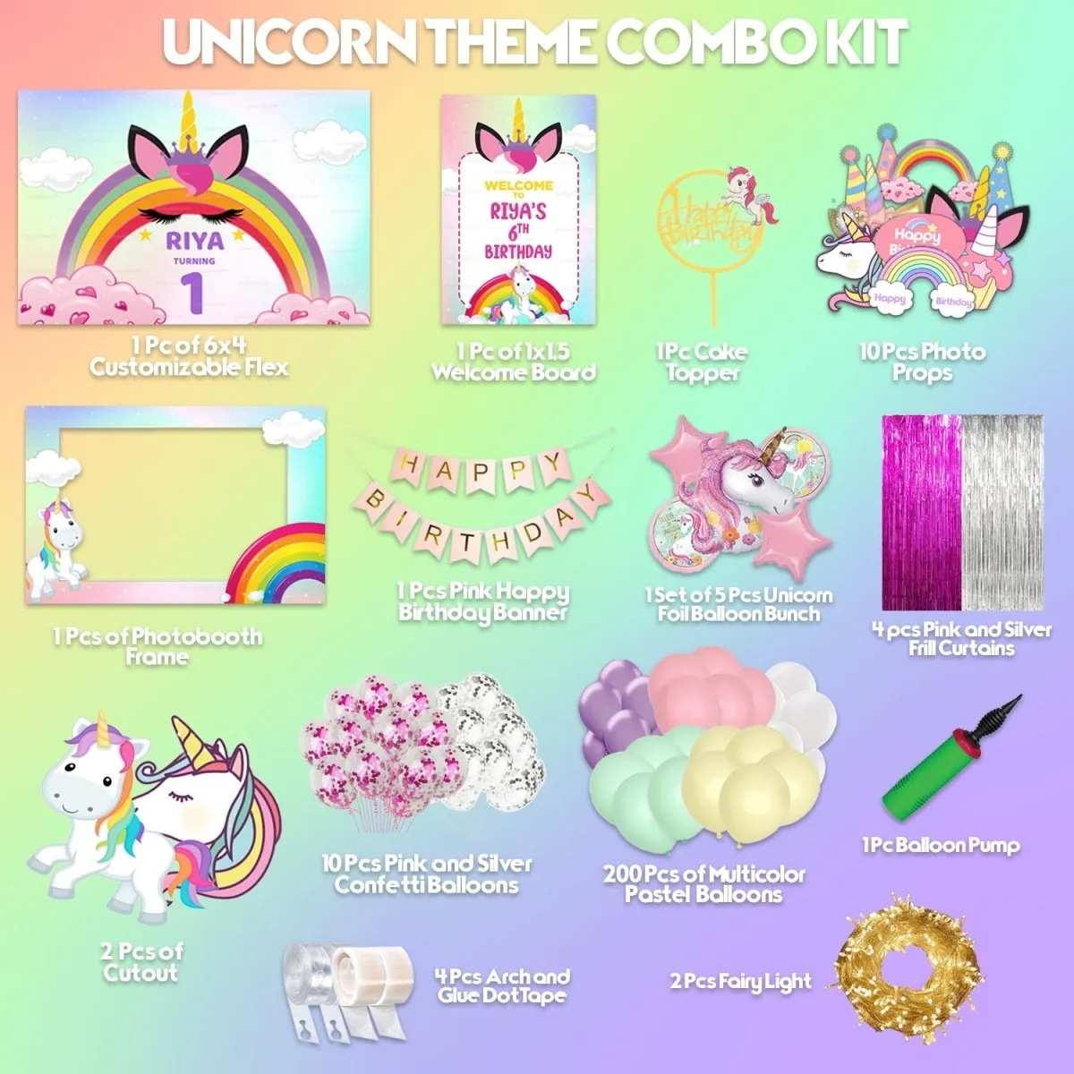 Unicorn Birthday Combo Kit - Gold