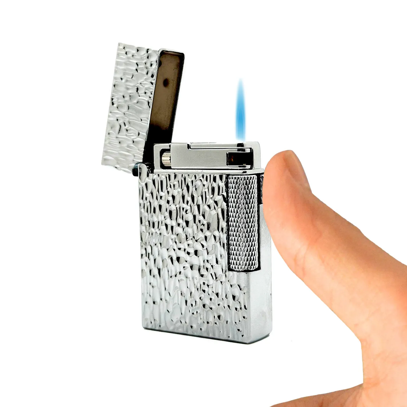 Visol Hubbard Hammered Soft Flame and Torch Flame Flint Lighter - Chrome
